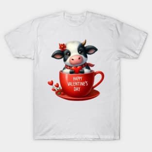 Valentine Cow In Tea Cup T-Shirt